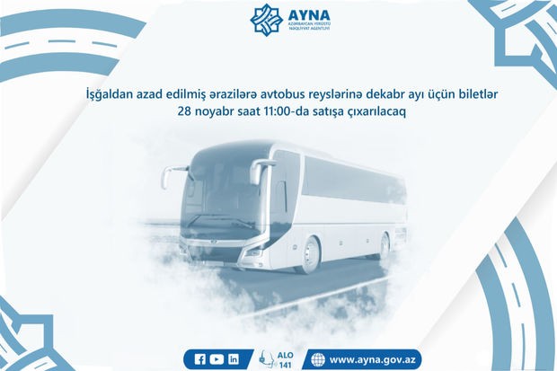Qarabağa avtobus reyslərinə dekabr ayı üçün biletlər satışa çıxarılır