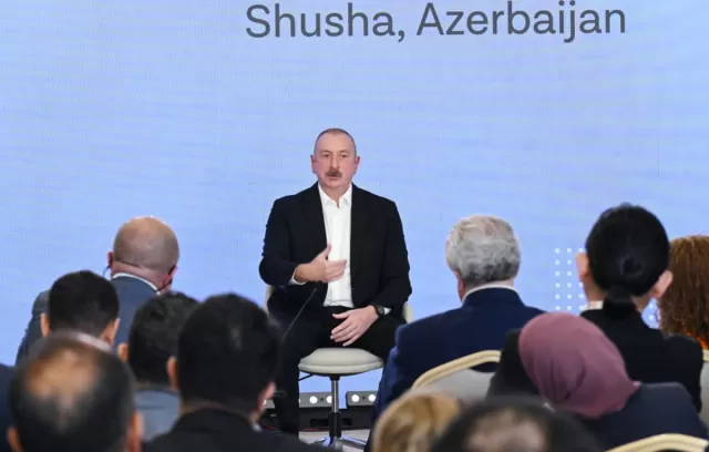 Prezident İlham Əliyev Şuşada II Qlobal Media Forumunda çıxış edib